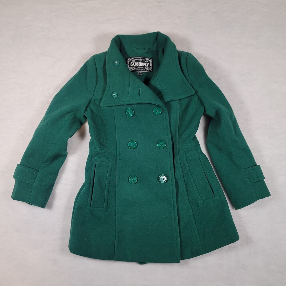 Y2K STYLE Sugarfly Emerald Green Double Breasted Peacoat – Wool Blend – Size M